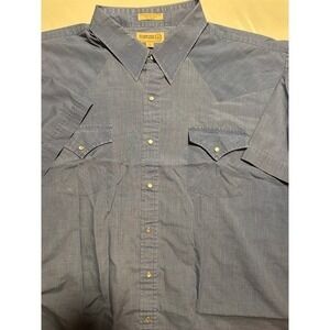 Sheplers Western Shirt Mens Tall 19 Short Sleeve‎ Pearl Snap Cowboy Blue